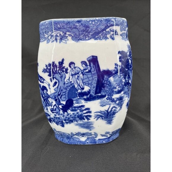 VICTORIA WARE IRONSTONE FLOW BLUE AND WHITE COOKIE JAR / BISCUIT JAR 9.5" TALL - Picture 6 of 9